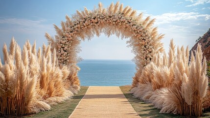 Elegant wedding archway by the ocean