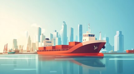 Fototapeta premium Cargo Ship City Harbor Sunrise.