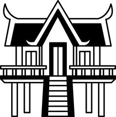 black and white single icon of Thai temple monk hut