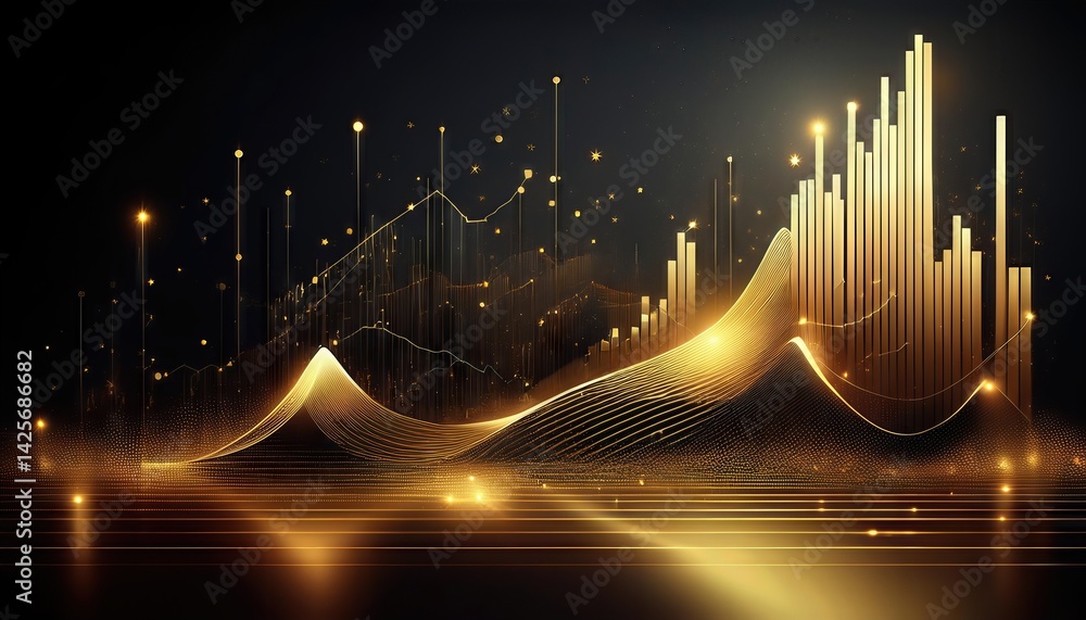 Aufkleber abstract financial chart illuminated with golden elements against a dark background a symphony of gr