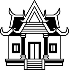 black and white icon of Thai temple chapel