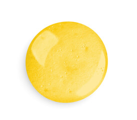Drop of golden serum on white background