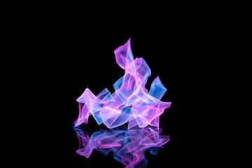 Geometric Glass Abstract Flame Illuminated in Vibrant Pink and Blue Against a Dark Background