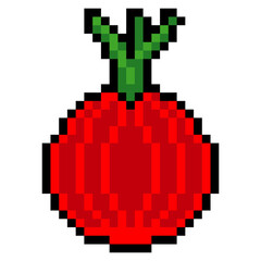 Red onion with pixel art