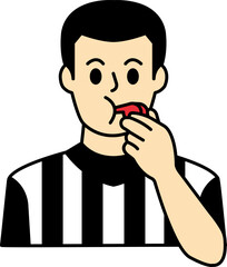The boxing referee blowing the whistle