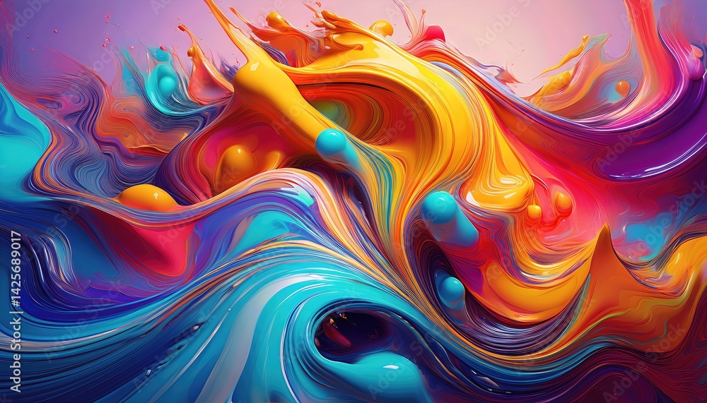 Poster dynamic abstract palette vibrant swirls and textures of mixed paints, creating a captivating artisti