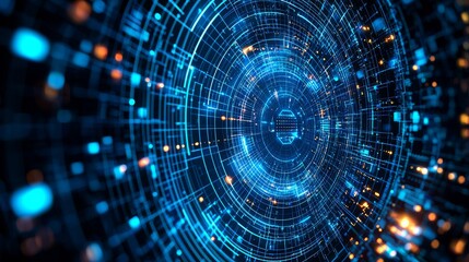 Fototapeta premium Mysterious blue and black tunnel with abstract patterns evoking a sense of depth and infinite perspective