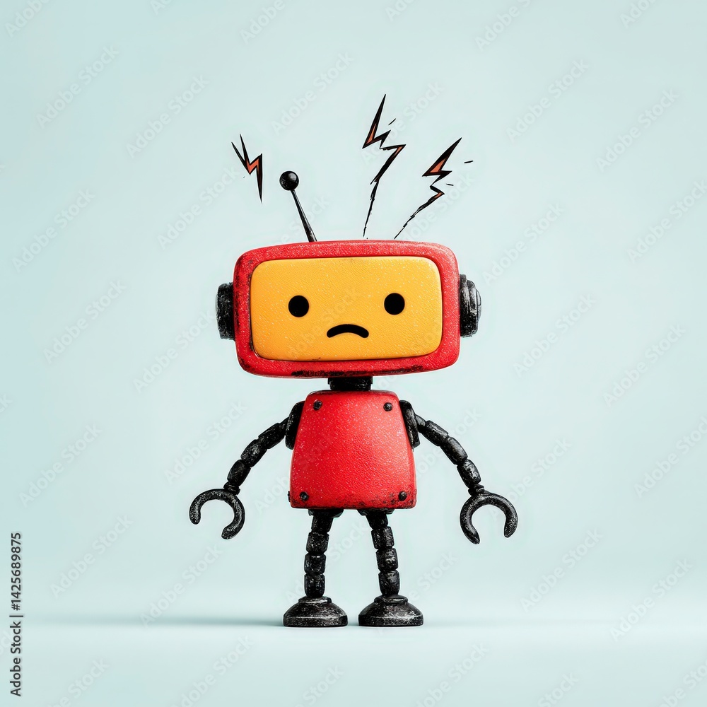 Poster sad robot ai error malfunction troubleshooting broken system digital problem technol