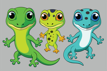 Vector illustration of colorful geckos.