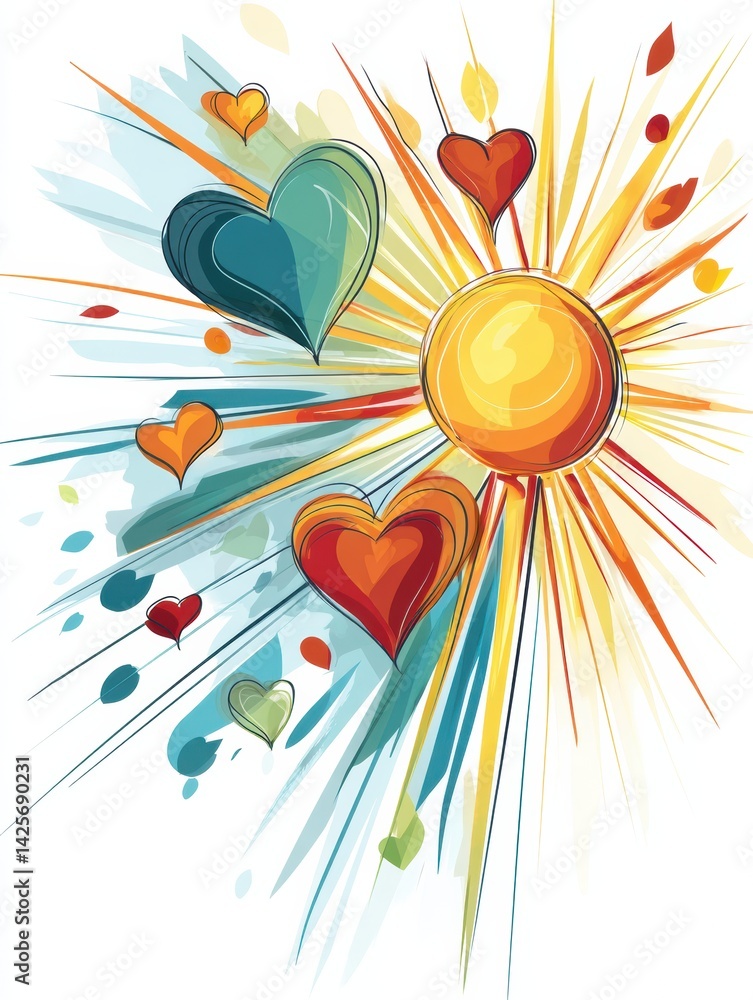 Aufkleber radiant sun and heart fusion icon depicting energy and vitality in a vibrant and colorful design wit
