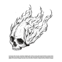Vintage hand drawn Burning skull face vector isolated on white background