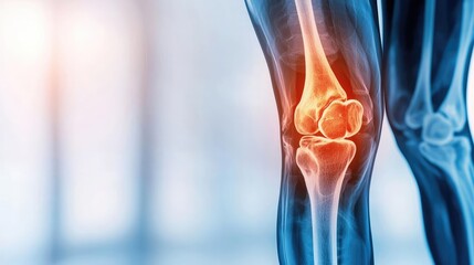 X-ray of knee joint advanced healthcare aids concept. Detailed view of a human knee joint highlighting its anatomy.