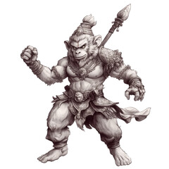 Obraz premium Powerful Monkey God Illustration Mythological Creature Asian Deity Warrior Weapon
