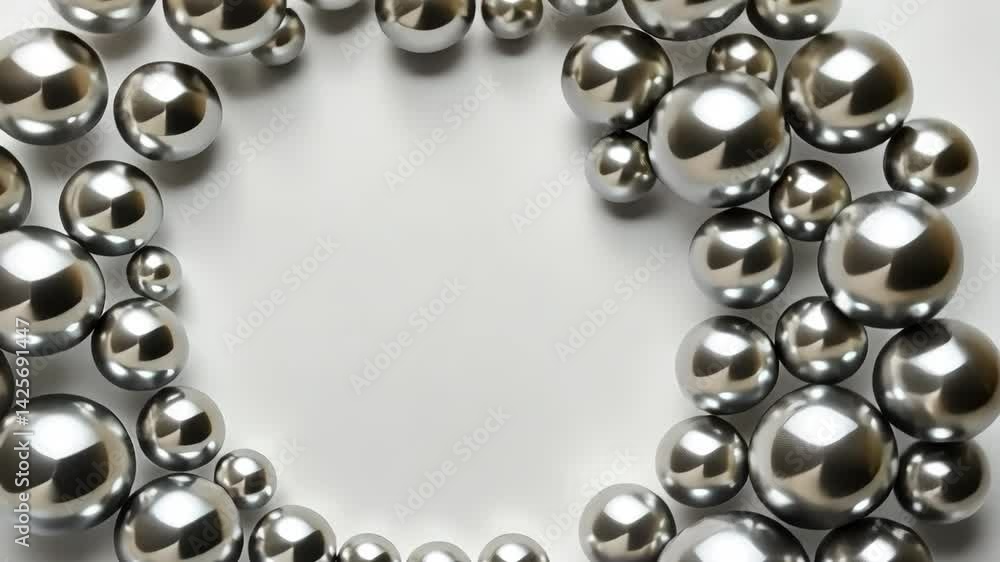 Poster engage with the intricate layout of shiny metallic spheres forming a captivating visual composition 