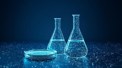 Two elegant glass beakers on a vibrant blue background capturing the essence of scientific exploration and innovation