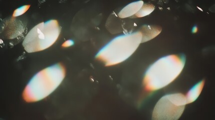 Mystical light leaks create a dreamy atmosphere with dancing colors and soft textures in an ethereal backdrop of movement and blur