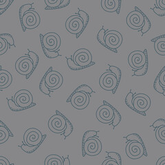 Seamless pattern with hand-drawn snails. Cute and playful background perfect for children's textiles, nursery decor, wrapping paper, wallpapers, stationery projects, fabric, scrapbooking, packaging.