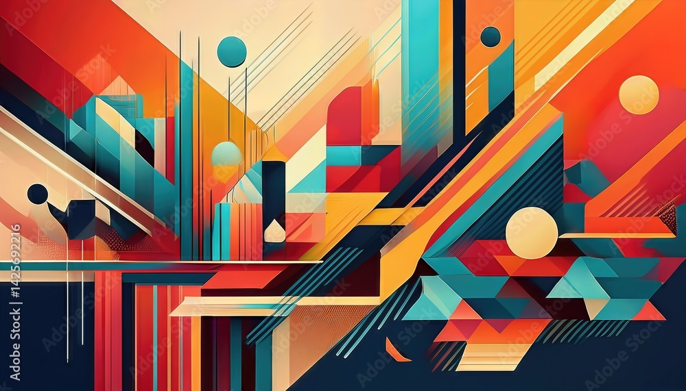 Poster vibrant geometric abstraction striking color play in a modern masterpiece crafted by generative ai, 