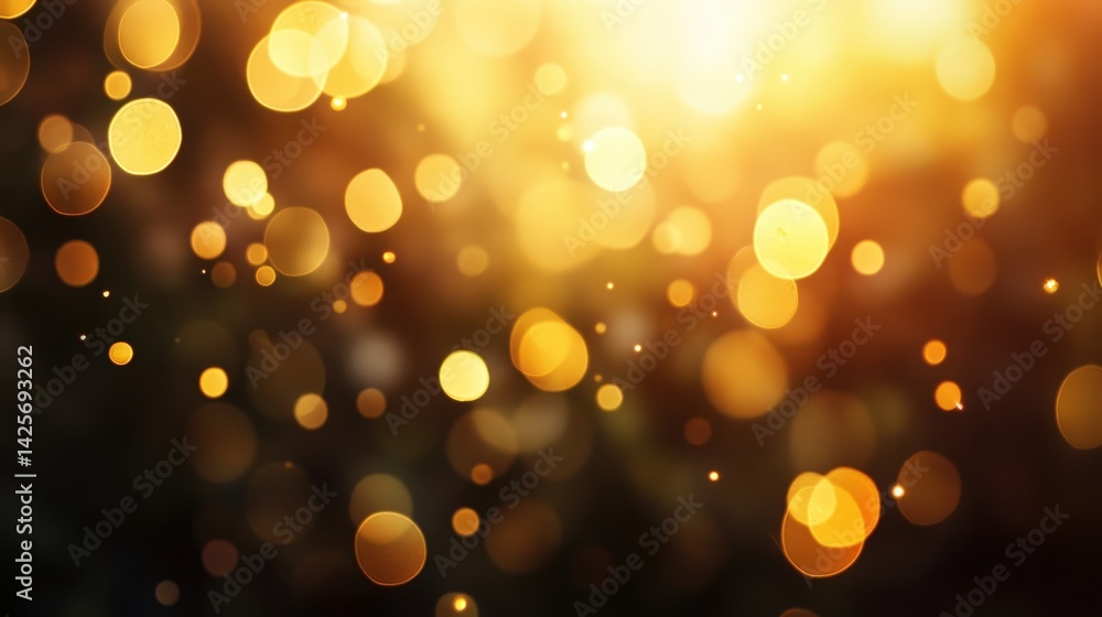 Poster a dreamy golden bokeh scene with out-of-focus light reflections creating a magical atmosphere.