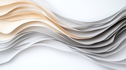 Obraz premium Paper Sheets Subtle Curves Abstract Style High-Resolution Soft Lighting Horizontal Close-up View Layered Texture Flowing Movement White Background Neutral Warm Tones Ideal for Website Design