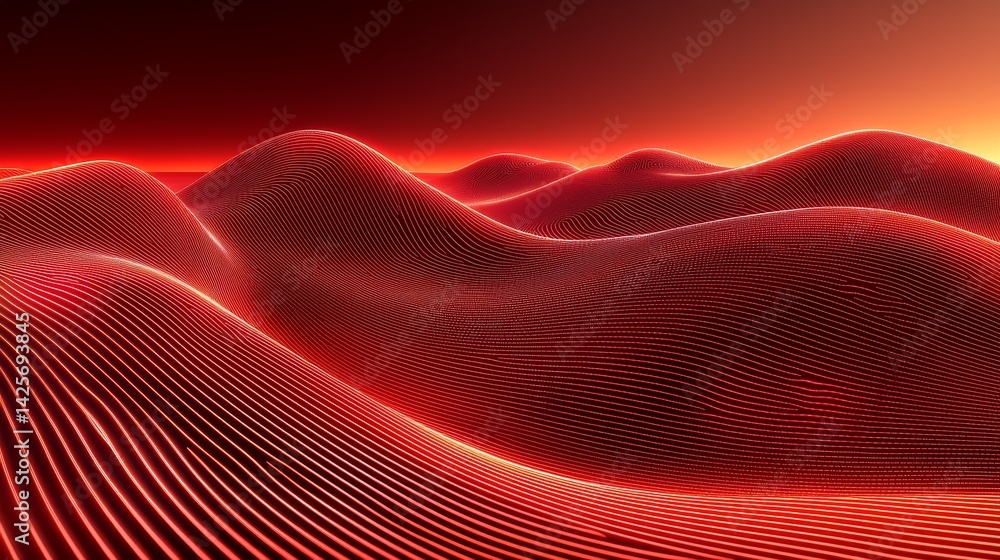 Poster expansive desert landscape with mountains and intricate lines creating a unique and captivating natu