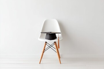 Neatly Placed Black Mortarboard on a Modern Chair in a Minimalistic Interior Setting