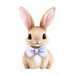 Obraz premium Cute bunny with a pastel bow tie sitting adorably. isolated against a transparent background.