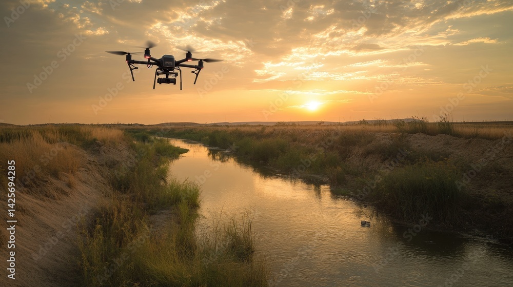 Poster a drone capturing high-resolution geographical data for ai-driven environmental analysis.