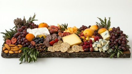 Gourmet Cheese and Fruit Platter on Rustic Wooden Board