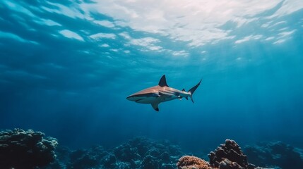Obraz premium The coexistence of sharks and cleaner fish, a glimpse into mutualism in the ocean,