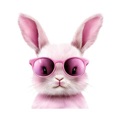 Fototapeta premium Cute pink rabbit wearing stylish sunglasses, perfect for fun designs. isolated against a transparent background.