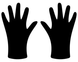 A pair of garden gloves. Silhouette. Special clothing that protects hands from dirt and mechanical damage when working in the garden. Vector illustration. Isolated white background. 
