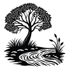 Obraz premium Artistic Silhouette of a Tree by a Flowing Creek Design