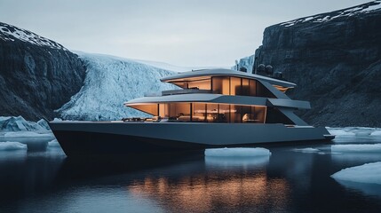 Fototapeta premium Modern Yacht Afloat Glacial Fjord