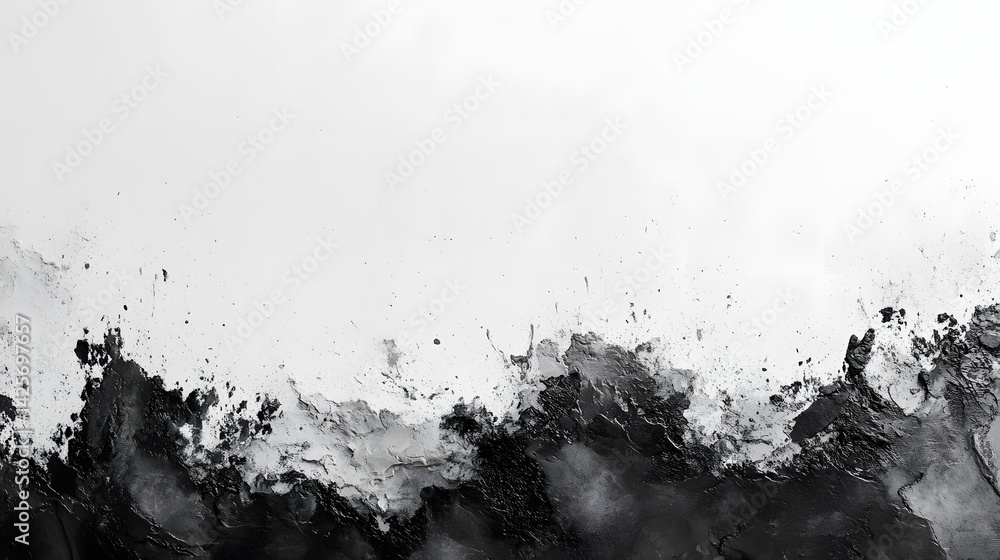 Poster dynamic abstract black and white ink splash art studio digital artwork minimalist style horizontal v