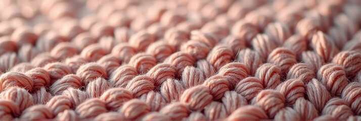 Obraz premium Close-up of soft pink knitted fabric texture with detailed yarn weave pattern
