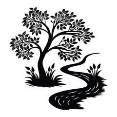 Artistic Silhouette of a Tree by a Flowing Creek Design