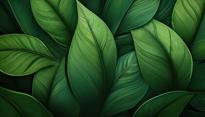 Vibrant Tropical Leaf Texture Amidst a Lush, Abundant Green Jungle Backdrop A Mesmerizing Abstract Exploration of Natures Richness and Diversity