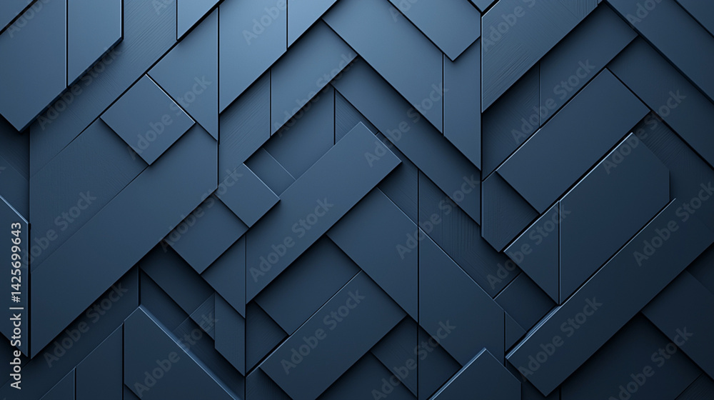 Poster a mesmerizing tapestry of deep blue geometric shapes, interlocking in a sophisticated and dynamic pa