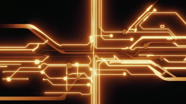 Golden circuit board design with golden lights flowing