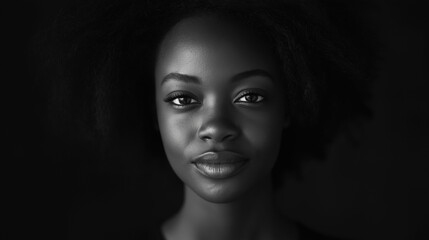 A stylish and adaptable stock visual expressive black-haired portrait in mono: powerful close-up highlighting bold eyes, full lips, and defined brow
(183 characters).