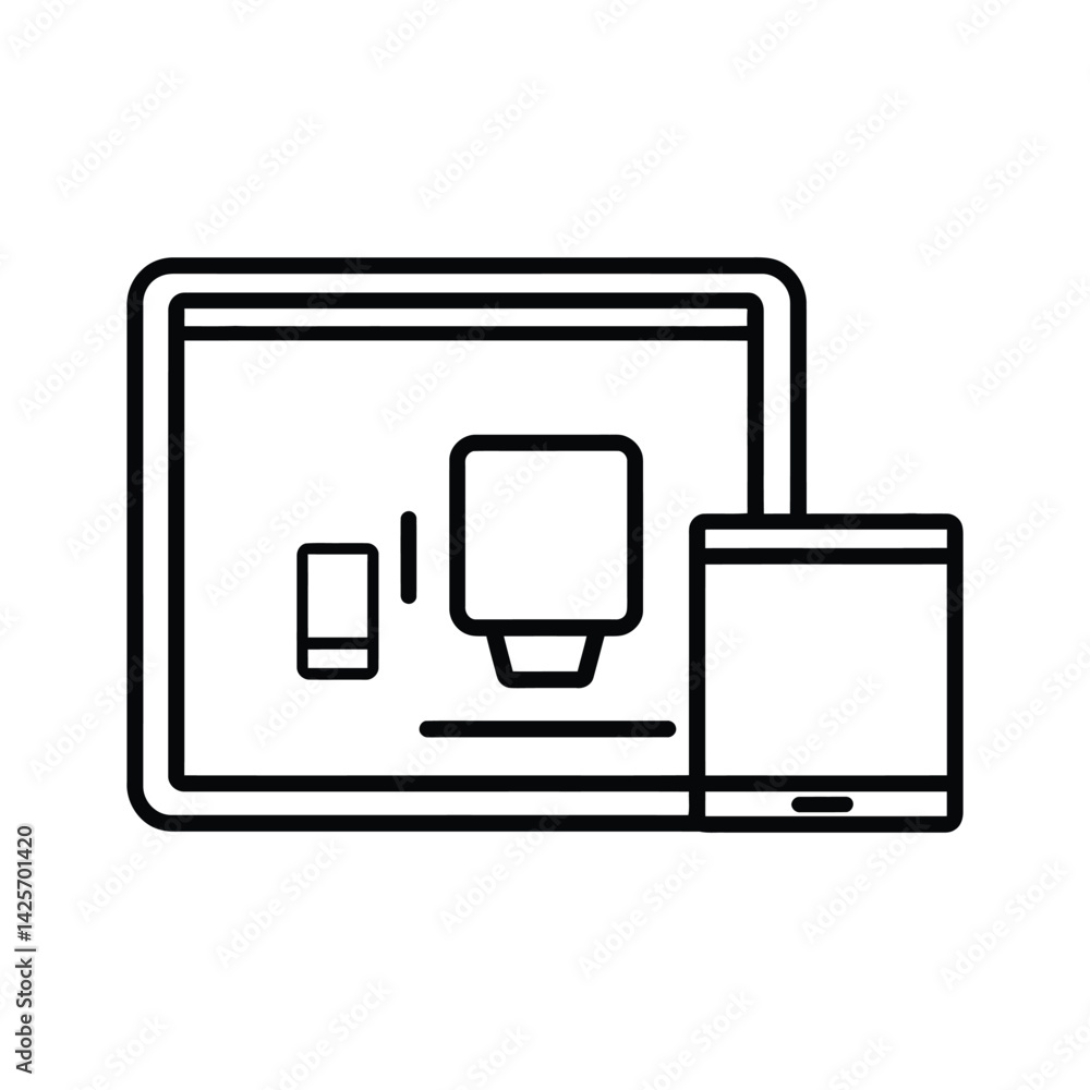 Poster responsive device line icon. smartphone, tablet, computer with transparent background