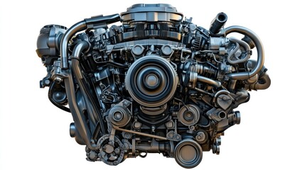 Obraz premium Close-up view of a powerful, complex internal combustion engine, showcasing intricate details of its components and mechanics.
