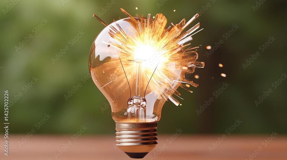 Poster explosion of lightbulb with conceptual creativity crash concept. a light bulb exploding with sparks,
