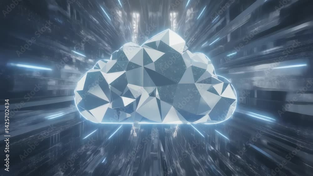 Aufkleber futuristic server room data center is connecting cloud computing technology, represented by a glowin