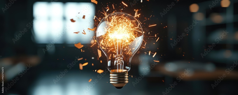 Aufkleber explosion of lightbulb with conceptual creativity crash concept. exploding light bulb with sparks, s