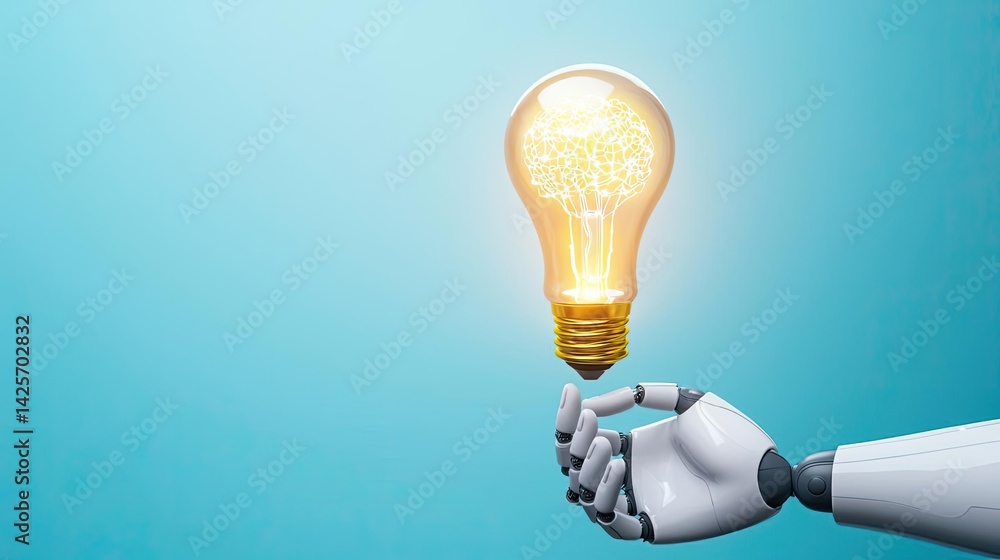 Poster hands of robot and human touching in machine intelligence evolution concept. a robotic hand holding 