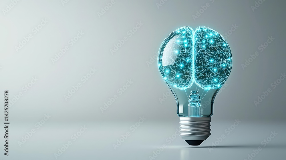 Poster hands of robot and human touching for digital interaction innovation concept. futuristic light bulb 