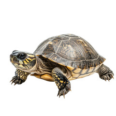 Fototapeta premium Pet turtle moving gracefully across a clean surface in a bright indoor setting