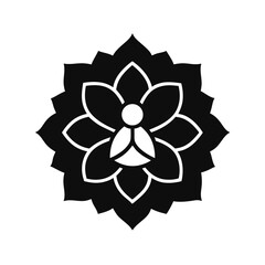 Black And White Vector Illustration Of A Stylized Floral Lotus Design.